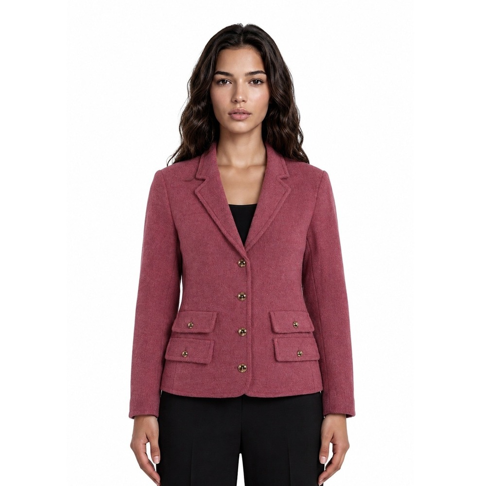 Talbots Blazer Jacket Women's Size 18 Pink Wool Blend Gold Button Flap Pocket